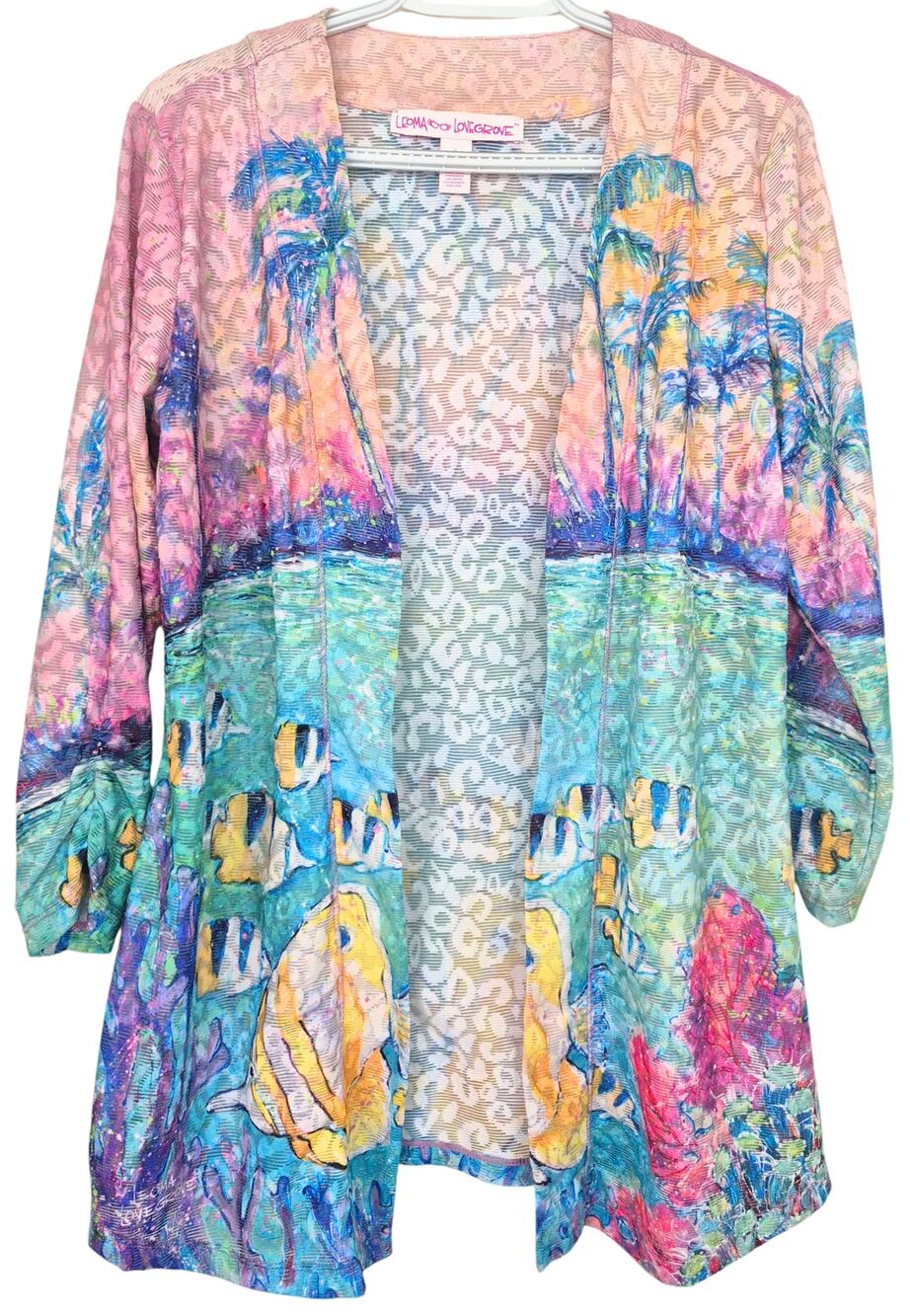 Leoma Lovegrove Sz S Open Front Cardigan Jacket Colorful Tropical Light Weight